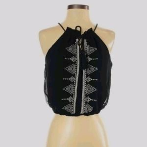 House of Harlow 1960 Black Embroidered Boho Crop Top Small
